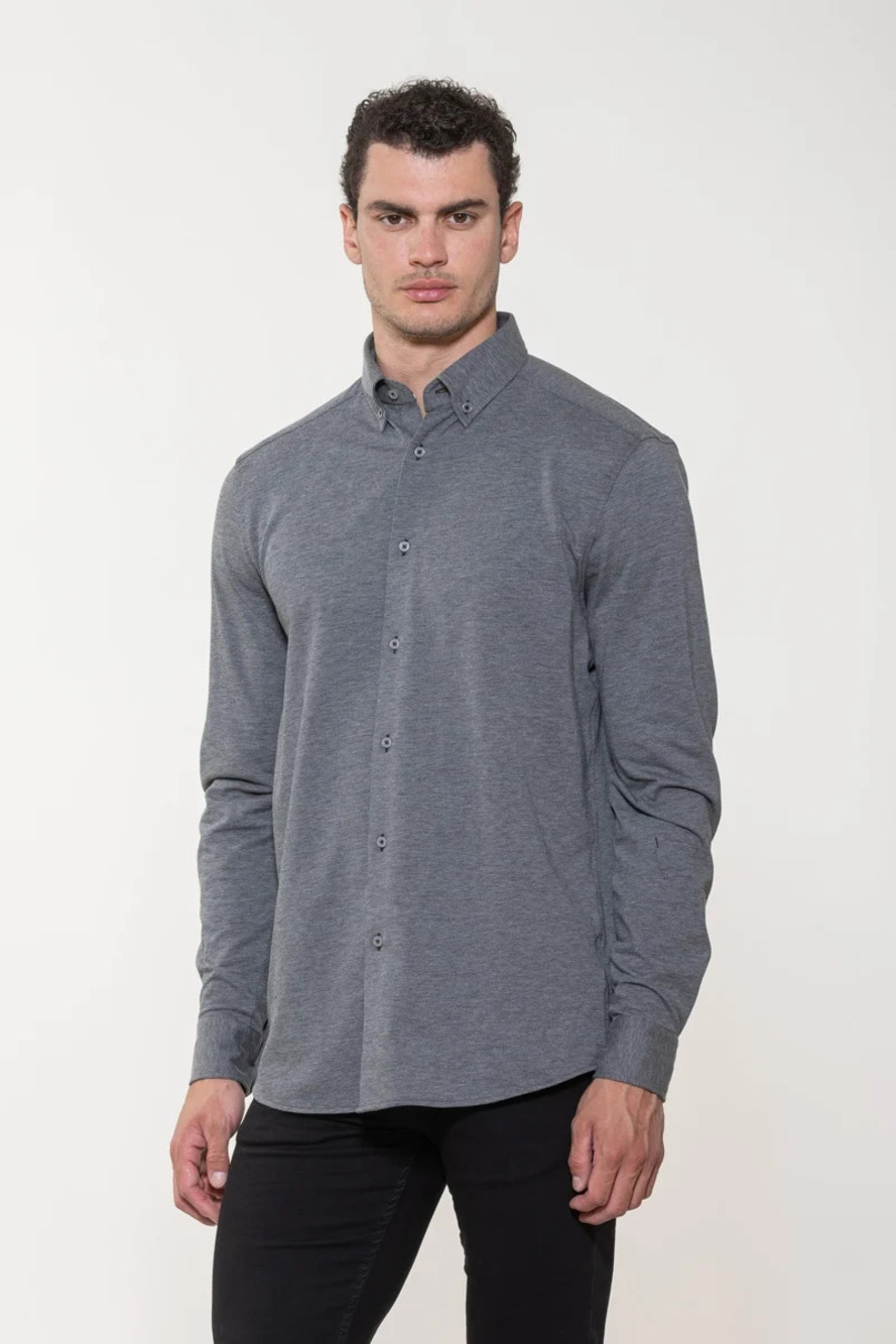 American Heritage Charcoal Twill All Way Stretch Knit Shirt/47530